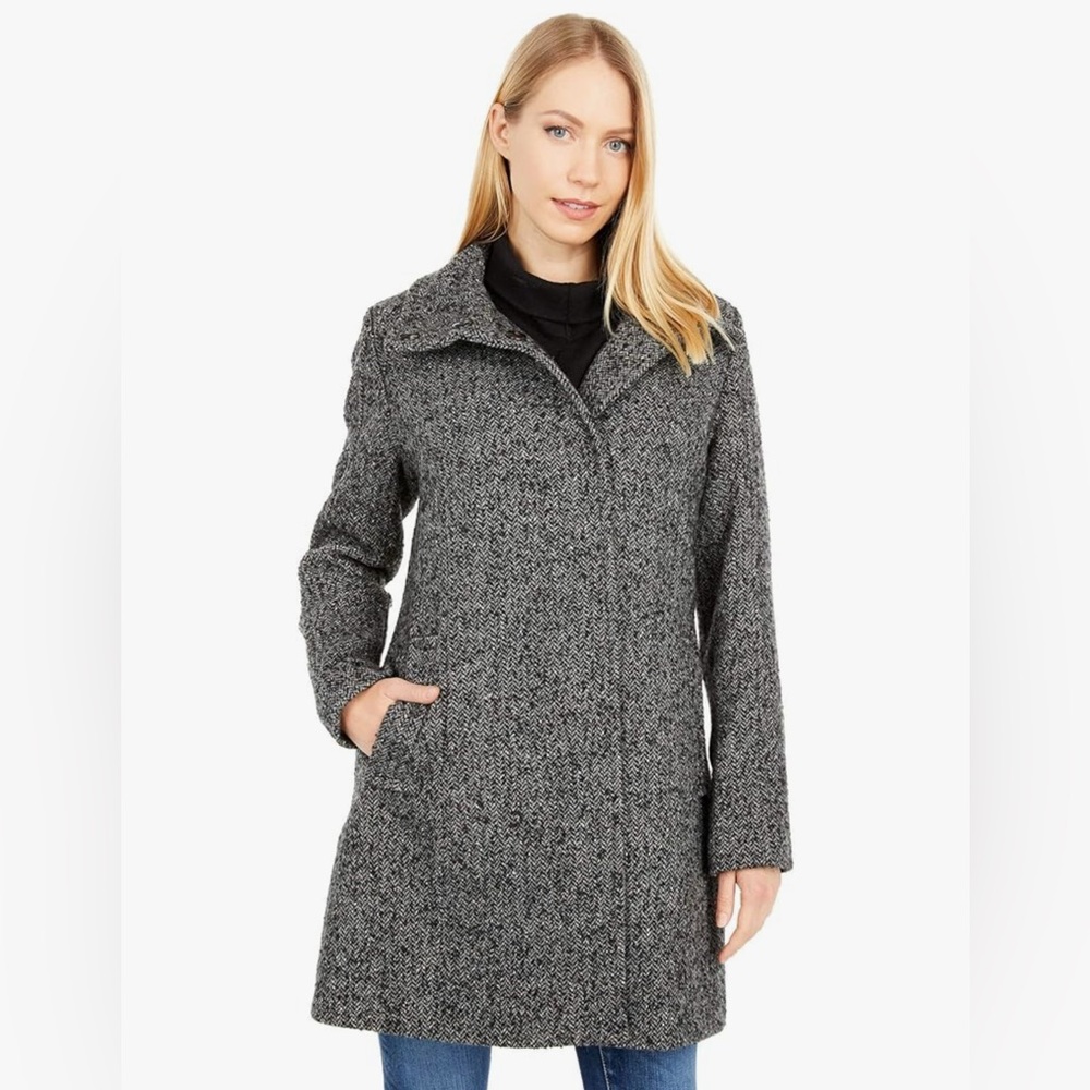 Kenneth Cole womens Houndstooth Wool Blend Knit Coat